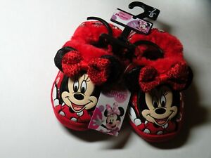 MINNIE MOUSE DISNEY Plush Rubber Bottom Slippers Toddler's Size  7-8  NWT
