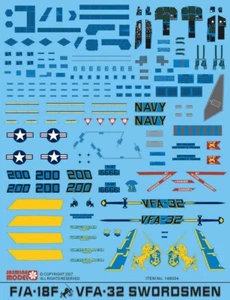Calcomanías modelo Jasmine modelo 148004 para espadachines 1/48 US Navy F/A-18F VFA-32 - Imagen 1 de 2
