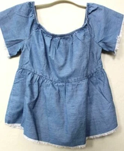 Romeo & Juliet Couture Chambray Off Shoulder High-Waist ausgefranste Bluse Gr. M - Bild 1 von 8