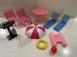 Vtg Arco Barbie Patio Picnic Table Umbrella Chairs Float Barbecue Grill Lounge - Picture 1 of 5