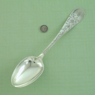 Antique GORHAM Sterling Silver MARIGOLD Bright Cut SERVING SPOON Tablespoon 1880 - Image 1 of 4