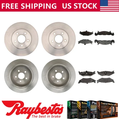 Se adapta a Dodge Daytona 1990 rotores de freno delanteros traseros y pastillas de freno metálicas - Raybestos Foto 1 de 4