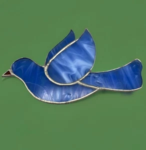 Stained Glass Blue Bird In Flight Window Suncatcher 6.75 Inches Long - Picture 1 of 12