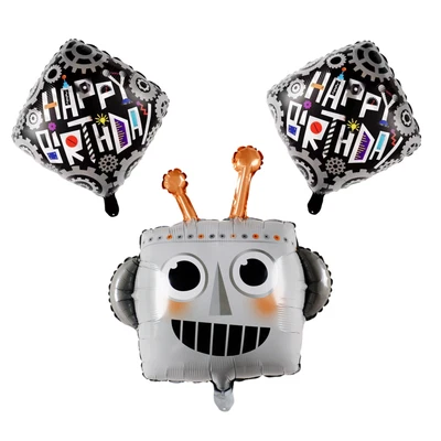 Juego de globos de cumpleaños robot - Divertida decoración de fiesta para celebraciones temáticas de robots para niños Foto 1 de 2
