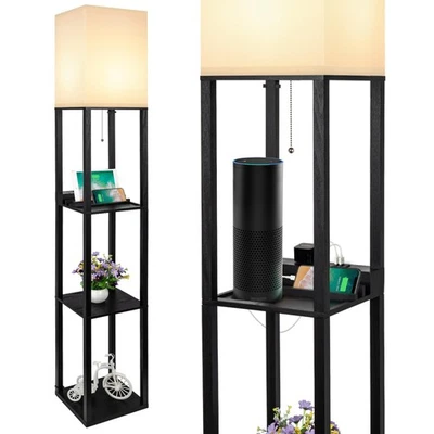 Lámpara de pie de estante 3 en 1 con 1 toma de corriente alterna USB y tipo C y 1, 3 niveles LED dormitorio L... Foto 1 de 4