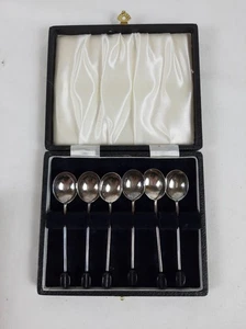 Set of six antique silver plated coffee bean teaspoons in original box - Picture 1 of 6