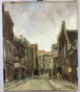 Ancienne huile signée Paysage urbain XIX Ecole Américaine / Australienne 61x51cm - Foto 1 di 14