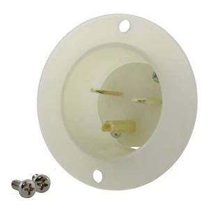 15A 250V NEMA 6-15P Flanged White/Clear Male Power Inlet Assembly by AC WORKS® - Picture 1 of 5