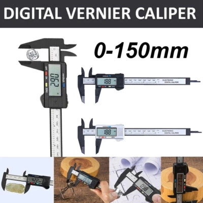 Electronic Digital Vernier Caliper 150mm 6'' Inch Micrometer Gauge Carbon Fiber - image 1 of 4