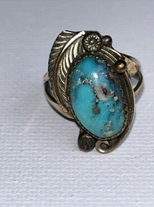 1960er signierter JL Navajo Türkis Cluster Ring Sterling Größe 6 Jefferson Lee? - Bild 1 von 12