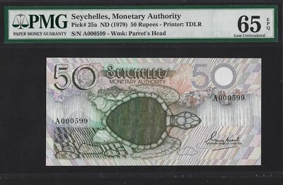 SEYCHELLES 50 RUPEES 1979 P-25a GEM UNC GRADE LOW SERIAL NUMBER  - Image 1 of 2