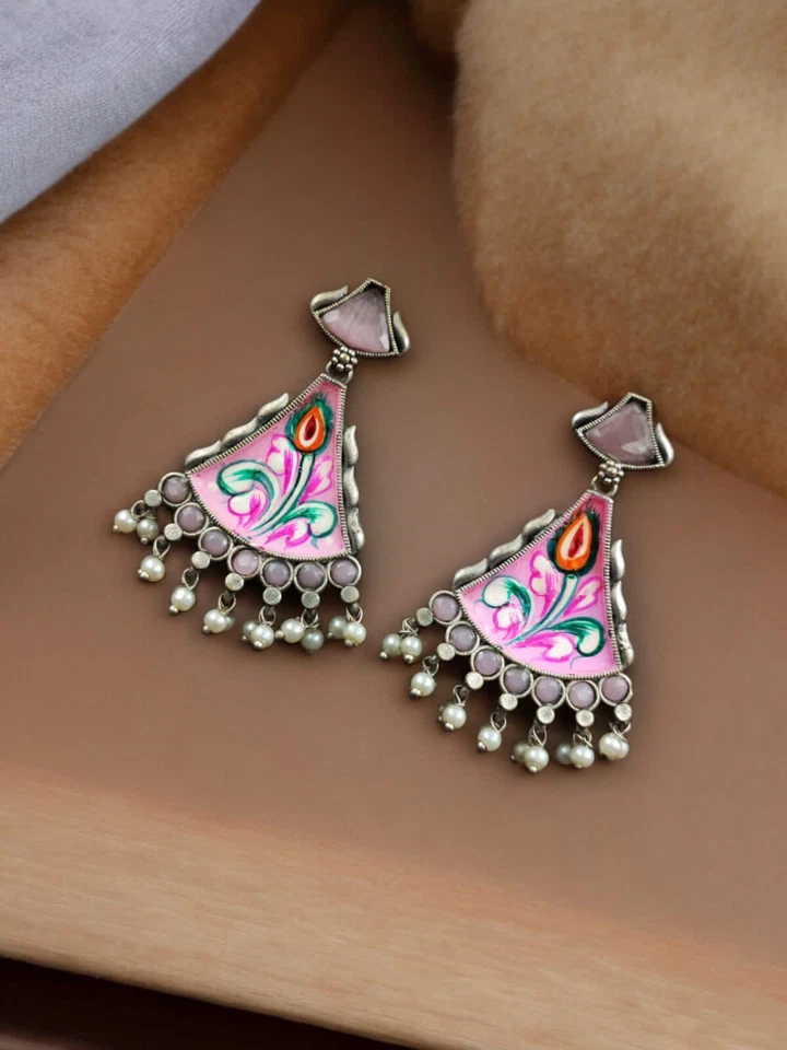Moda Pendientes Hechos a Mano Tradicionales Meenakari Pendientes Étnicos Jhumka Foto 1 de 1