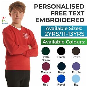 Personalised Kids V-Neck Jumper Custom School Wear Embroidered Sweatshirt TOP