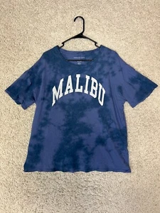 America Eagle Malibu Tee T Shirt Womens Medium Blue Tie Dye Distressed Oversized - Picture 1 of 11