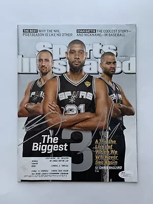 TONY PARKER MANU GINOLBILI Autographed Signed Sports Illustrated TIM DUNCAN COA - Image 1 of 2