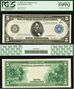 1914 $5 Federal Reserve Note PCGS - Top Pop Highest Graded Kansas City - Fr 883b - Picture 1 of 5