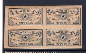 CHILE ca1940 Telegraph seal block of 4 imperforate small size - Picture 1 of 1
