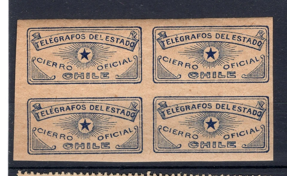 CHILE ca1940 Telegraph seal block of 4 imperforate small size - Image 1 of 1