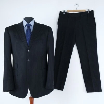 Mens Black Striped Suit 44R UK Size Trousers W34 L30 BATISTINI Wool 2 Piece - Image 1 of 4