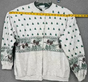 VTG Artisans Sunschein Designs Pine Tree Gray Button Down Grandma Sweater Sz XL - Picture 1 of 20