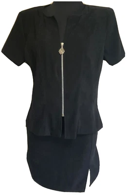 Vintage Black Faux Suede Skirt and Jacket Size Large Made in the USA - Image 1 of 4