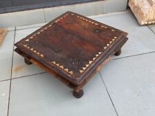 1700's Ancient Old Wooden Carved Brass Work Beautiful Coffee Table Low Table