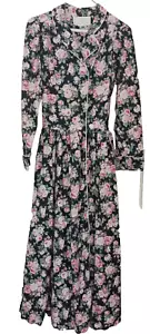 VINTAGE EILEEN WEST FOR QUEEN ANNE'S BLACK FLORAL PRINT ROBE WOMEN SIZE S - Picture 1 of 8