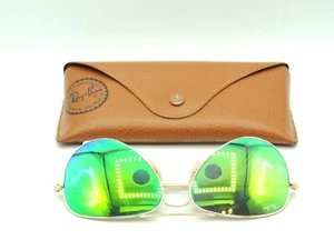 Ray Ban 3025 112/19 Gold Mirrored Green Flash Metal Aviator Sunglasses & Case 58 - Picture 1 of 9