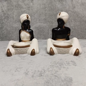 Vintage homme femme Blackamoor figurines craie nubienne serre-livres bibelot plat cendrier - Photo 1/21