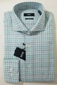 HUGO BOSS MARK US BLACK LABEL DRESS SHIRT SHARP FIT PLAID TEAL -NWT - Picture 1 of 6