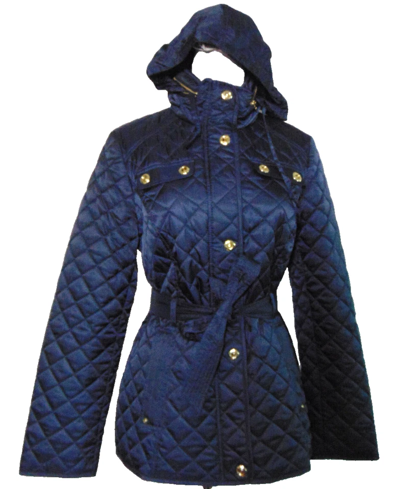 Croft & Barrow Womens navy quilted Jacket Rain/Wind resistant Spring Coat Hood~S - Image 1 of 4