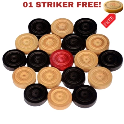Premium Wooden Carrom Board Coins + 1 Free Striker – 20 Gotis for Smooth Play - Image 1 of 4
