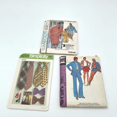 Vintage 1970s Sewing Patterns Men McCall's Simplicity Jacket, Pants, Tie Shorts - Image 1 of 2