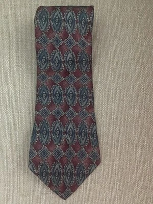 Corbata Henry Grethel para hombre patrón geométrico 100 % seda italiana granate azul gris Foto 1 de 4