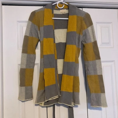 Modcloth Open Front Plaid Cardigan Sweater Women's Medium Cotton Belted Retro - Image 1 of 4