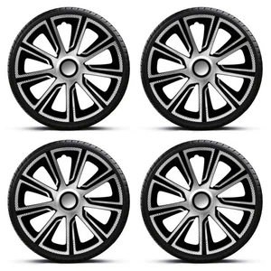 Wheel Trims 15" Black Silver Hub Caps Veron Carbon Fits FIAT SCUDO - Picture 1 of 5