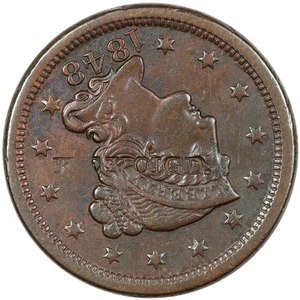 1848 Braided Hair Large Cent, "F.E. VOIGD" Counterstamp, Brunk V-102 - Picture 1 of 3