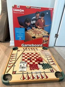 Vintage Carrom Gameboard Board Game Model 100 In Original Worn Box Complete - Picture 1 of 12