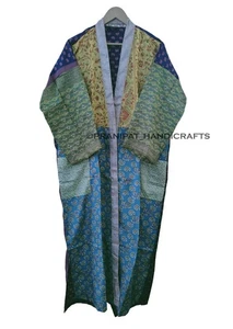 Vintage Women Multi Art Silk Sari Patchwork Sleepwear Floral Hippie Kimono Robes - Picture 1 of 5