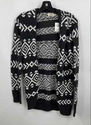 NWT Hollister Women's Black White Aztec Long Sleeve Cardigan Sweater Size M - Image 1 of 4