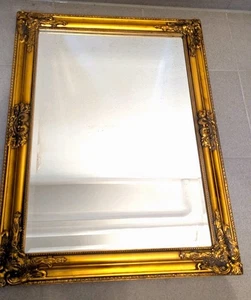 Wandspiegel groß Spiegel goldfarben Holzrahmen Verzierung 80 x 60 cm Barockstil - Bild 1 von 9