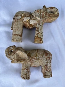 Elephant Zuni Fetish? Carving Two Elephants Elephant Clay Carving? Marble Look - Picture 1 of 12