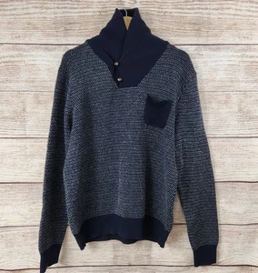 J.Crew Shawl Collar Lambswool Sweater Navy Blue Gray Medium - Picture 1 of 10