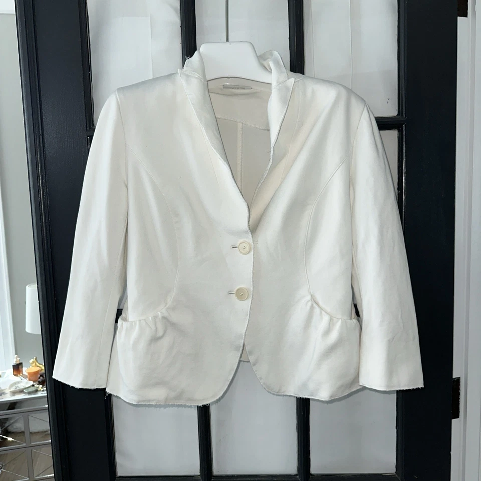 Chaqueta Akris Punto Invierno Blanca Manga Codo Recortada EE. UU. 12 Foto 1 de 4