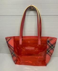 Dooney & Bourke Plaid Red Clear PVC/Leather Handle Small Tote Bag - Picture 1 of 9