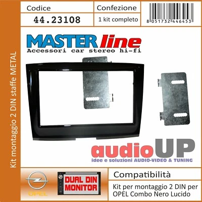 Masque Autoradio Kit 2 DIN Avec Supports Opel Combo 2015 Et Plus. Noir Brillant. - Photo 1/4