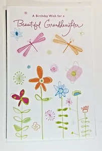 Beautiful Granddaughter Birthday Card Birthday Wish Flowers Butterflies Glitter - Picture 1 of 4