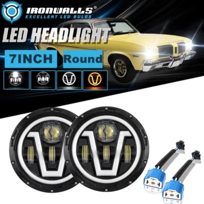 Par de faros LED DRL de 7" ojos de ángel lámpara alta/baja para Oldsmobile Omega 1973-1979 Foto 1 de 4