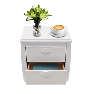 Modern Bedside Table White Solid Wood Nightstand With 2 Drawers For Bedroom Home - Picture 1 of 23