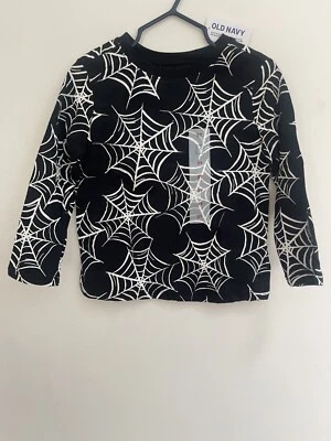 Camisa de manga larga de algodón de Halloween con telarañas unisex azul marino antigua 2T Foto 1 de 3